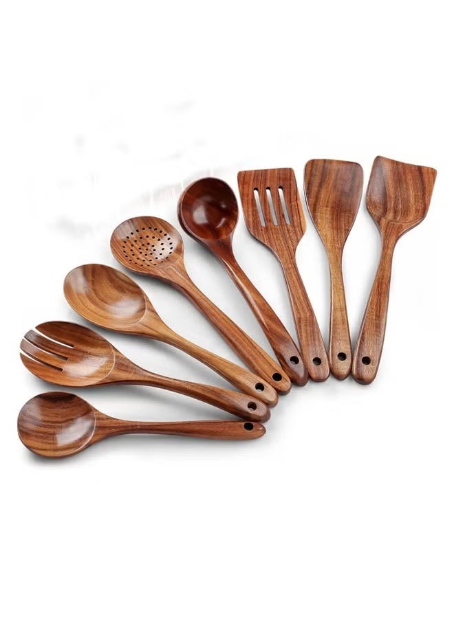 8-Piece Premium Wooden Spoons for Cooking, Smooth Finish Teak Wooden Utensils for Cooking, Smooth Finish Natural Teak Wood, Non-Stick Wooden Cooking Utensils, Handmade Wooden Utensils