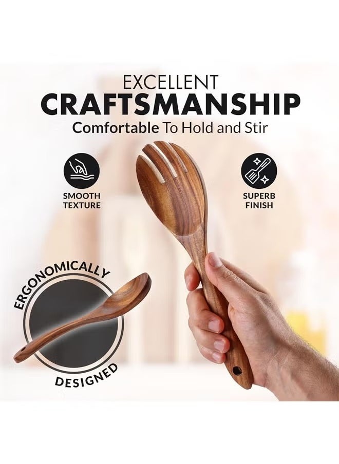 8-Piece Wooden Spoons for Cooking - Smooth Finish Teak Wooden Utensils for Cooking - Soft Comfort-Grip Wood Spoons for Cooking - Non-Stick Wooden Cooking Utensils - Wooden Spoon Sets