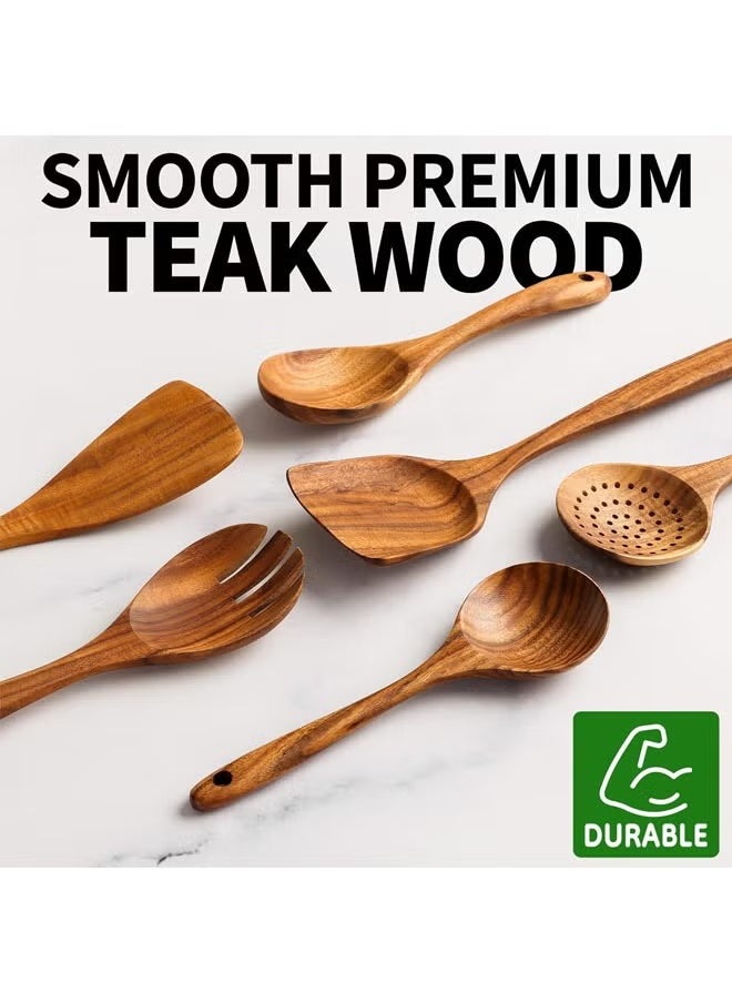 6-Piece Wooden Spoons for Cooking, Smooth Finish Teak Wooden Utensils for Cooking, Soft Comfort-Grip Wood Spoons for Cooking, Non-Stick Wooden Cooking Utensils, Wooden Spoon Sets