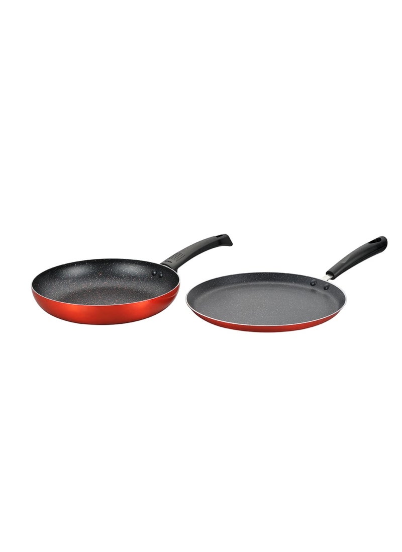 ULTRA 2PCS NON-STICK COOKWARE SET, FRYPAN 26CM + TAWA 28CM, PRESSED ALUMINUM COOKING SET, INDUCTION BOTTOM COOKWARE, METALIC ORANGE COLOR, SUITABLE FOR ALL STOVES, BG31307OR