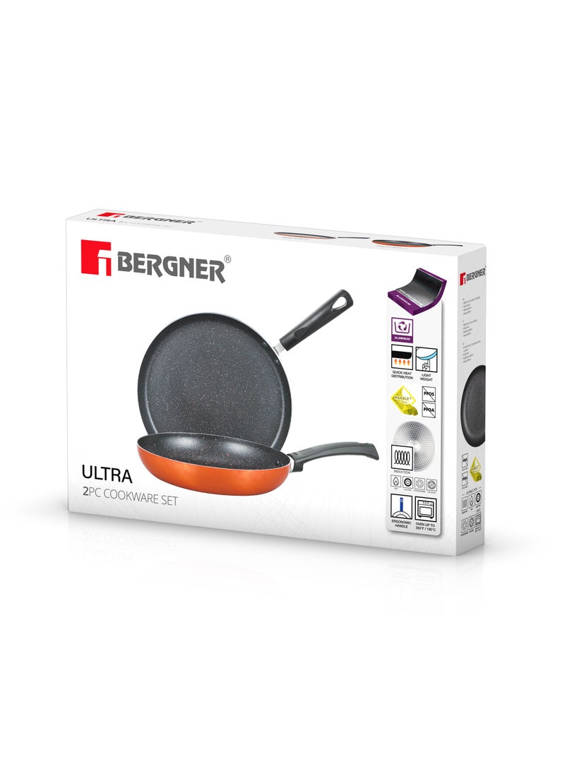 ULTRA 2PCS NON-STICK COOKWARE SET, FRYPAN 26CM + TAWA 28CM, PRESSED ALUMINUM COOKING SET, INDUCTION BOTTOM COOKWARE, METALIC ORANGE COLOR, SUITABLE FOR ALL STOVES, BG31307OR