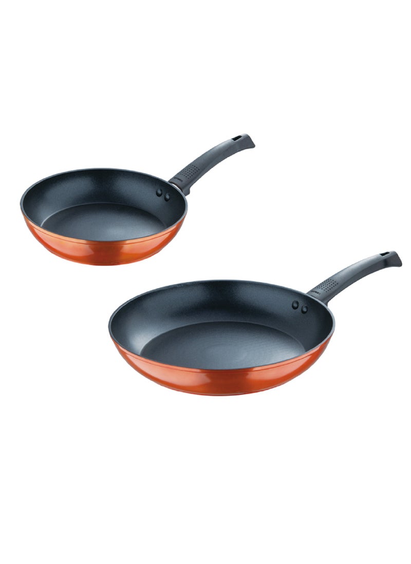 ULTRA 2PC FORGED ALUMINUM FRYPAN SET, 22 & 28 CM, NON-STICK MARBLE COATING, ORANGE COLOUR EXTERIOR WITH METALLIC COATING, INDUCTION BOTTOM, BAKELITE HANDLE, BG35515OR