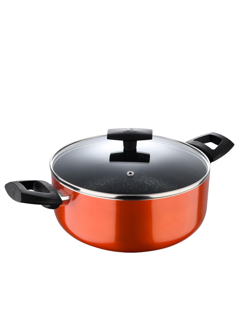 SHINE 7PCS COOKWARE SET, PRESSED ALUMINUM COOKING SET, MARBLE+ NON-STICK COATING COOKWARE, INDUCTION BOTTOM COOKING POT SET, SUITABLE FOR ALL STOVES, METALIC ORANGE COLOR, BG34660OR