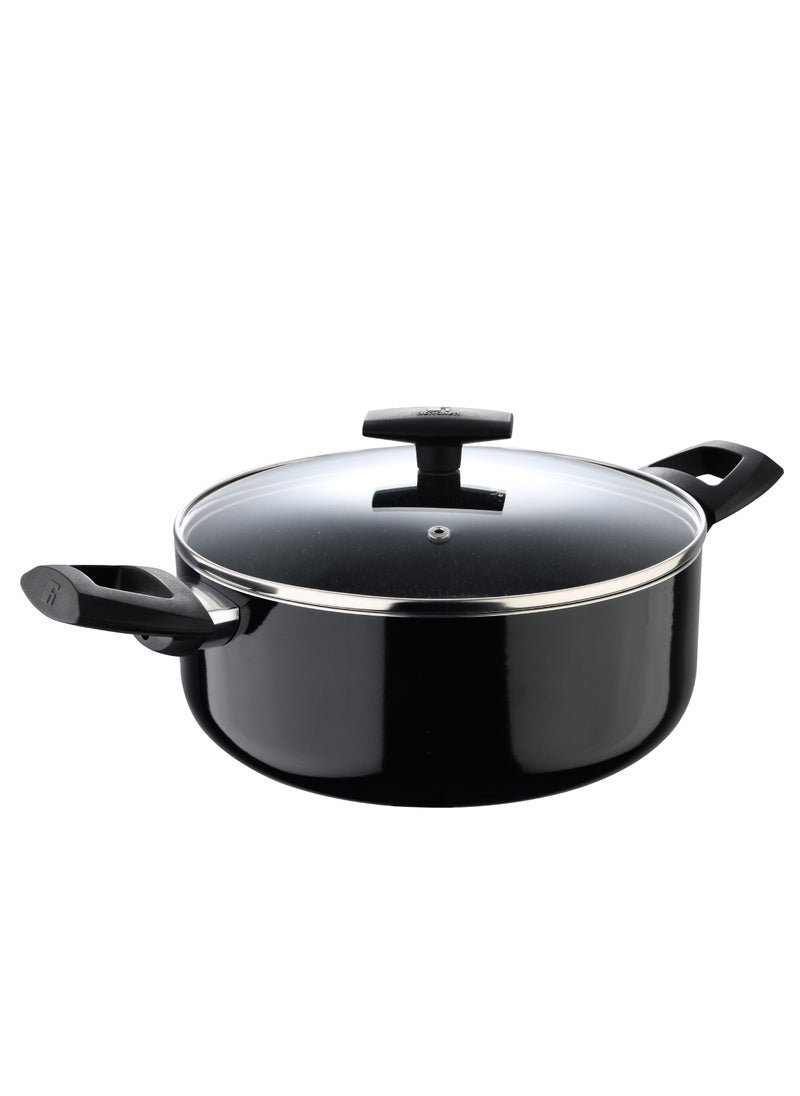 SHINE 7PCS COOKWARE SET, PRESSED ALUMINUM COOKING SET, MARBLE+ NON-STICK COATING COOKWARE, INDUCTION BOTTOM COOKING POT SET, SUITABLE FOR ALL STOVES, BLACK COLOR, BG34660BK