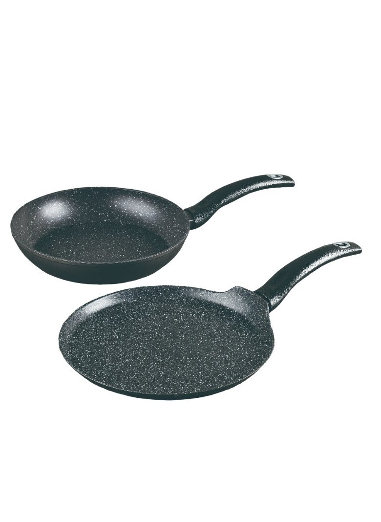 ORION 2PCS COOKWARWE SET, FORGED ALUMINUM COOKING SET, INDUCTION BOTTOM COOKWARE, MARBLE+ NON-STICK COATING COOKWARE POTS, SUITABLE FOR ALL STOVES, GREY COLOR, BG30068GY