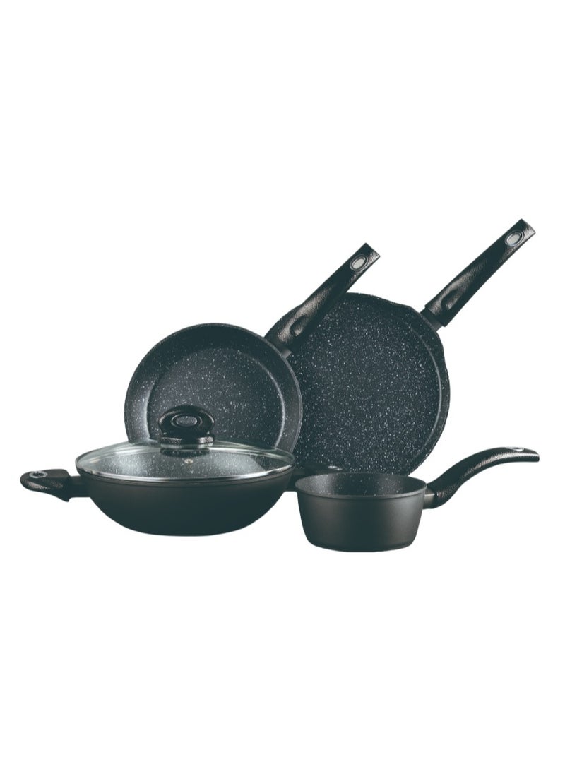 ORION 5PCS  COOKWARE SET, FORGED ALUMINUM COOKING SET, INDUCTION BOTTOM COOKWARE, MARBLE+ NON-STICK COATING COOKING POTS, SUITABLE FOR ALL STOVES, GREY COLOR, BG30067GY