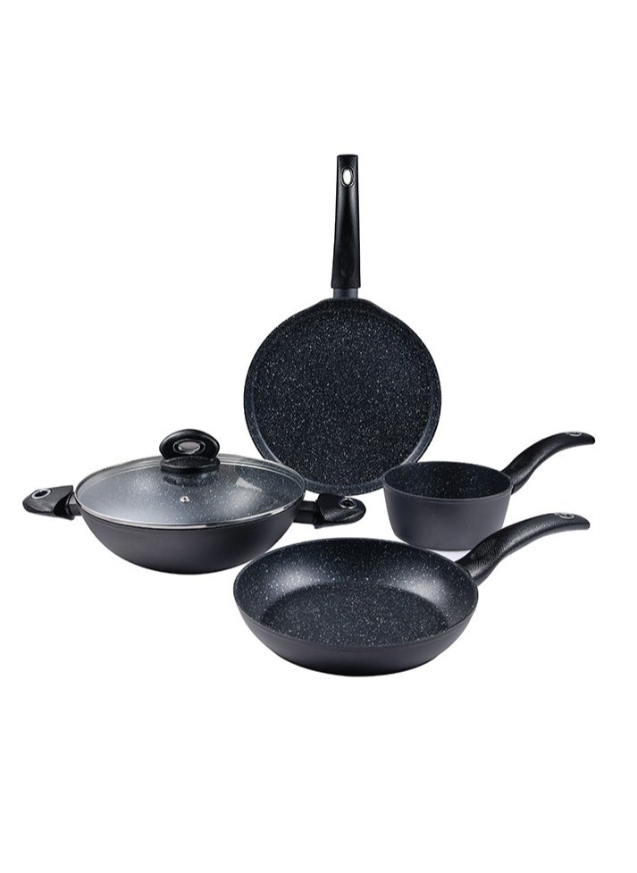 ORION 5PCS  COOKWARE SET, FORGED ALUMINUM COOKING SET, INDUCTION BOTTOM COOKWARE, MARBLE+ NON-STICK COATING COOKING POTS, SUITABLE FOR ALL STOVES, GREY COLOR, BG30067GY
