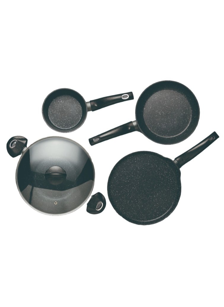 ORION 5PCS  COOKWARE SET, FORGED ALUMINUM COOKING SET, INDUCTION BOTTOM COOKWARE, MARBLE+ NON-STICK COATING COOKING POTS, SUITABLE FOR ALL STOVES, GREY COLOR, BG30067GY