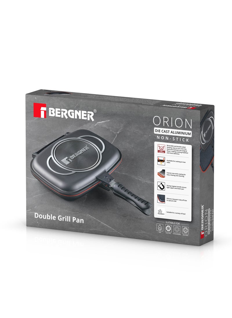 ORION CAST ALUMINUM DOUBLE GRILL PAN 32X24X7CM, INDUCTION BOTTOM, GREY COLOR, BG30069GY