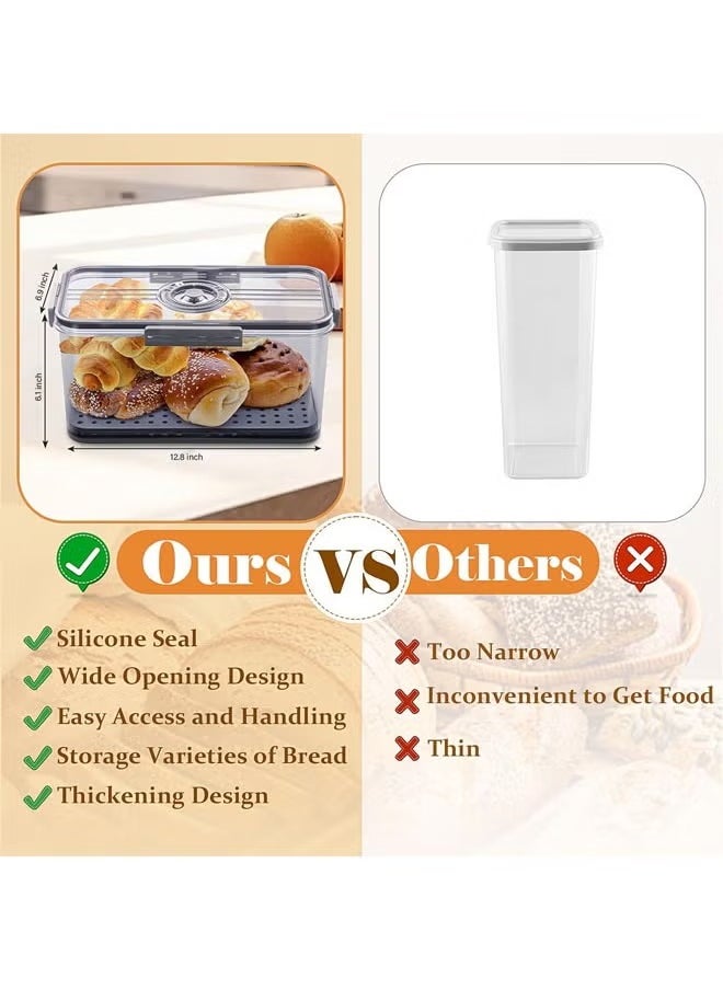 Bread Box, Bread Storage for Homemade Bread, Airtight Bread Container Time Recording Bread Boxes for Kitchen Counter, Bread Keeper Bread Containers, Storage Airtight Loaf,32.5*17.5*15.5 cm,Grey