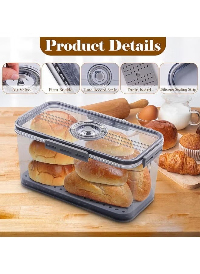 Bread Box, Bread Storage for Homemade Bread, Airtight Bread Container Time Recording Bread Boxes for Kitchen Counter, Bread Keeper Bread Containers, Storage Airtight Loaf,32.5*17.5*15.5 cm,Grey