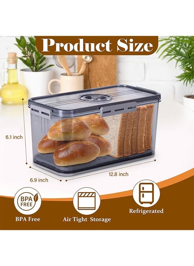 Bread Box, Bread Storage for Homemade Bread, Airtight Bread Container Time Recording Bread Boxes for Kitchen Counter, Bread Keeper Bread Containers, Storage Airtight Loaf,32.5*17.5*15.5 cm,Grey