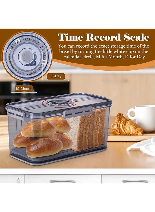 Bread Box, Bread Storage for Homemade Bread, Airtight Bread Container Time Recording Bread Boxes for Kitchen Counter, Bread Keeper Bread Containers, Storage Airtight Loaf,32.5*17.5*15.5 cm,Grey