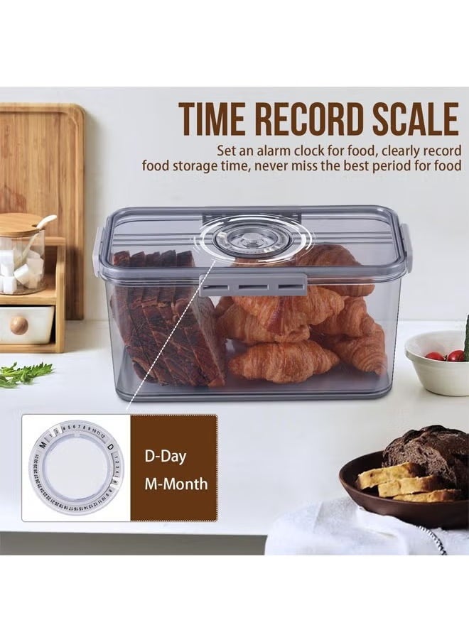 Bread Box, Bread Storage for Homemade Bread, Airtight Bread Container Time Recording Bread Boxes for Kitchen Counter, Bread Keeper Bread Containers, Storage Airtight Loaf,32.5*22.5*15.5 cm, Grey