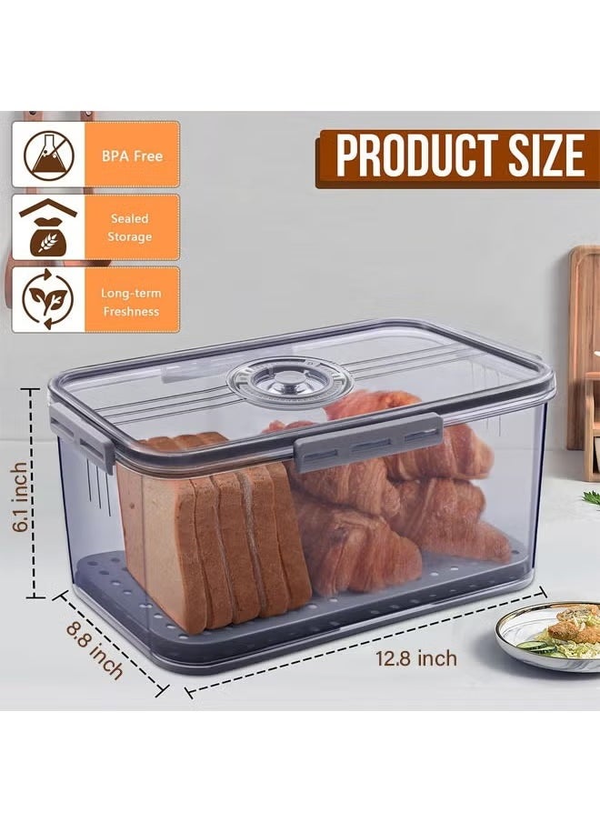 Bread Box, Bread Storage for Homemade Bread, Airtight Bread Container Time Recording Bread Boxes for Kitchen Counter, Bread Keeper Bread Containers, Storage Airtight Loaf,32.5*22.5*15.5 cm, Grey