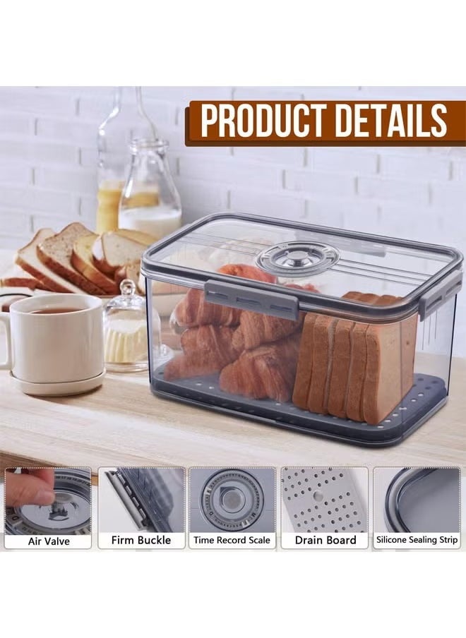 Bread Box, Bread Storage for Homemade Bread, Airtight Bread Container Time Recording Bread Boxes for Kitchen Counter, Bread Keeper Bread Containers, Storage Airtight Loaf,32.5*22.5*15.5 cm, Grey