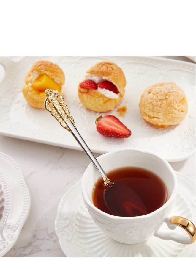 SYOSI Gorgeous 6.3 Small spoons, 18/10 Stainless Steel, Luxury Teaspoons, Stirring, Mixing, Sugar, Cake, Dessert Spoons, Dishwasher Safe, Fine Mirror Polished(4PCS Gold Accent)
