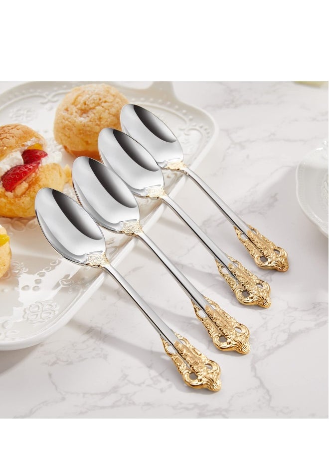 SYOSI Gorgeous 6.3 Small spoons, 18/10 Stainless Steel, Luxury Teaspoons, Stirring, Mixing, Sugar, Cake, Dessert Spoons, Dishwasher Safe, Fine Mirror Polished(4PCS Gold Accent)