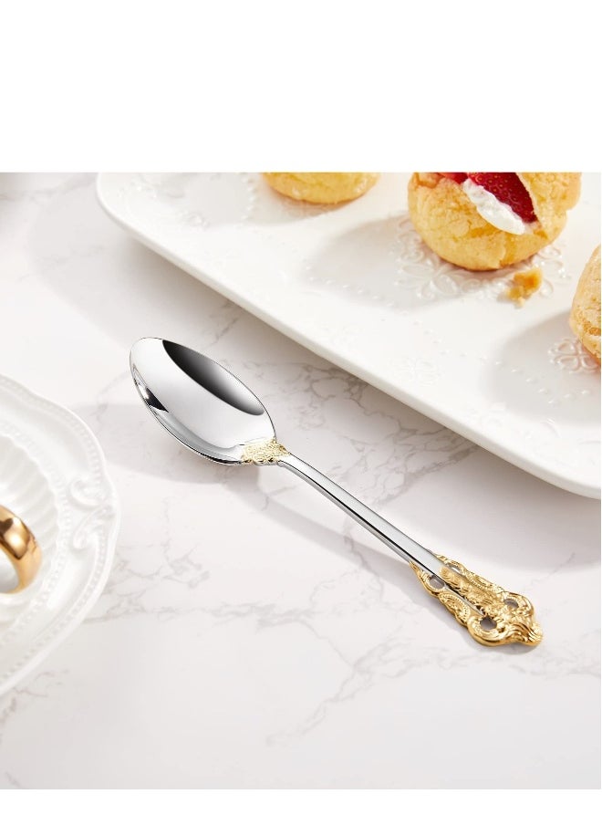 SYOSI Gorgeous 6.3 Small spoons, 18/10 Stainless Steel, Luxury Teaspoons, Stirring, Mixing, Sugar, Cake, Dessert Spoons, Dishwasher Safe, Fine Mirror Polished(4PCS Gold Accent)
