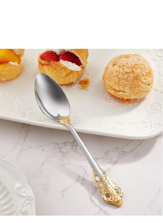 SYOSI Gorgeous 6.3 Small spoons, 18/10 Stainless Steel, Luxury Teaspoons, Stirring, Mixing, Sugar, Cake, Dessert Spoons, Dishwasher Safe, Fine Mirror Polished(4PCS Gold Accent)