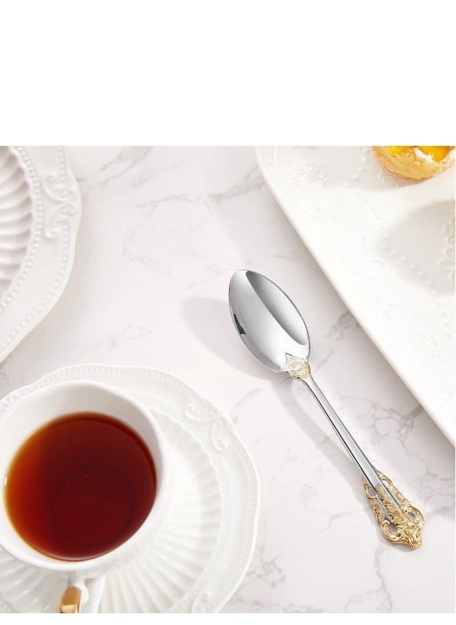 SYOSI Gorgeous 6.3 Small spoons, 18/10 Stainless Steel, Luxury Teaspoons, Stirring, Mixing, Sugar, Cake, Dessert Spoons, Dishwasher Safe, Fine Mirror Polished(4PCS Gold Accent)