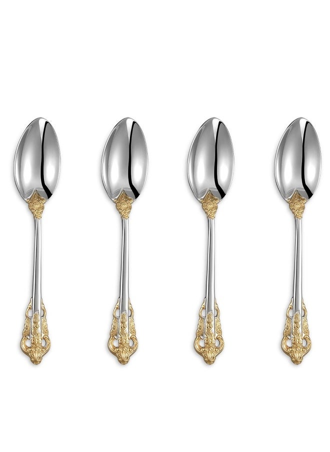 SYOSI Gorgeous 6.3 Small spoons, 18/10 Stainless Steel, Luxury Teaspoons, Stirring, Mixing, Sugar, Cake, Dessert Spoons, Dishwasher Safe, Fine Mirror Polished(4PCS Gold Accent)