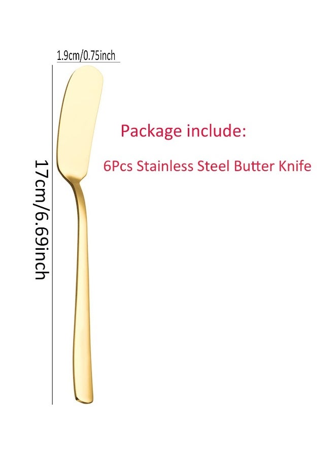 304 er Knife 6 Pcs, Stainless Steel Household er Spatula, Dessert and Jam Small Scraper, er Knife Spreader for Home, kitchen Gold