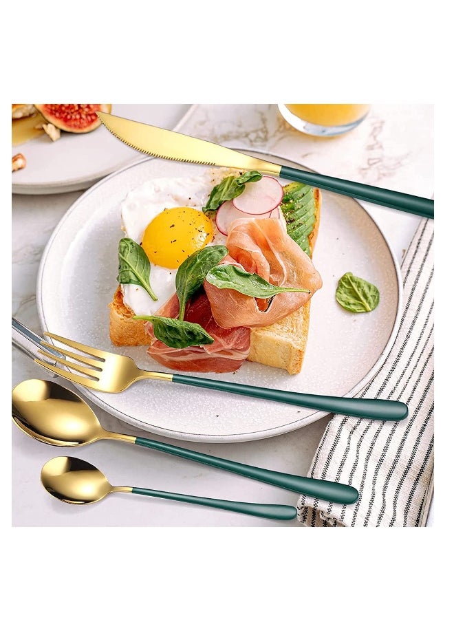 Portable Reusable Cutlery Set, Travel Utensils Set with Case, Stainless Steel Flatware Set Including Knife Fork Spoon Chopsticks Straws Brush, Dishwasher Safe (8Pcs Green golden)