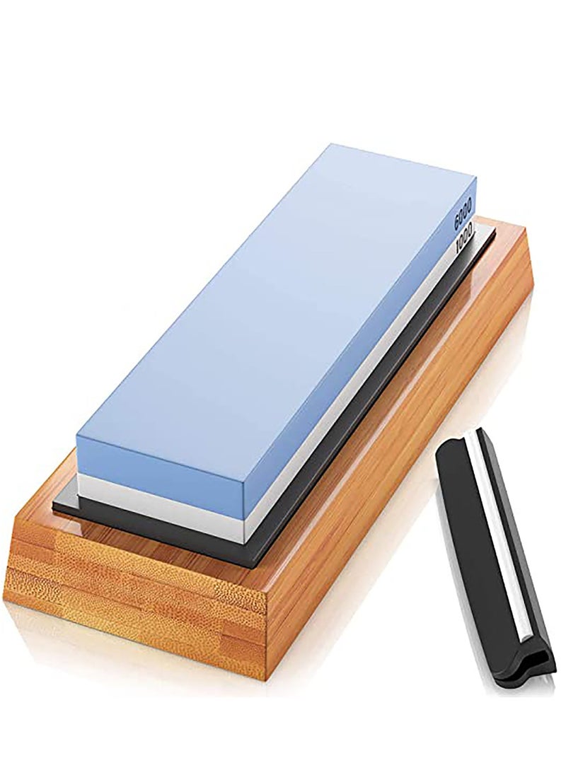 Sharpening Stone 1000/6000 Grits Two Sides Professional Whetstone Knife Sharpener, Premiun Water Whetstone on Non-Slip Silicone Holder & Bamboo Block