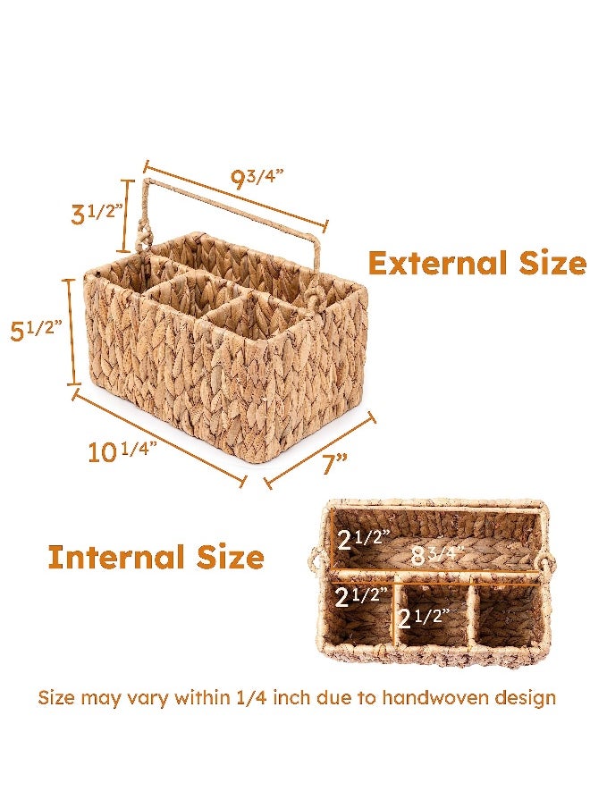 1 Pack With Handle Flatware Organizer, Hand Woven Water Hyacinth Cutlery Holder for Countertop