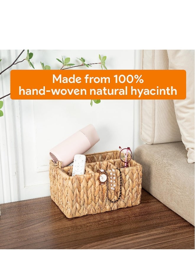 1 Pack With Handle Flatware Organizer, Hand Woven Water Hyacinth Cutlery Holder for Countertop