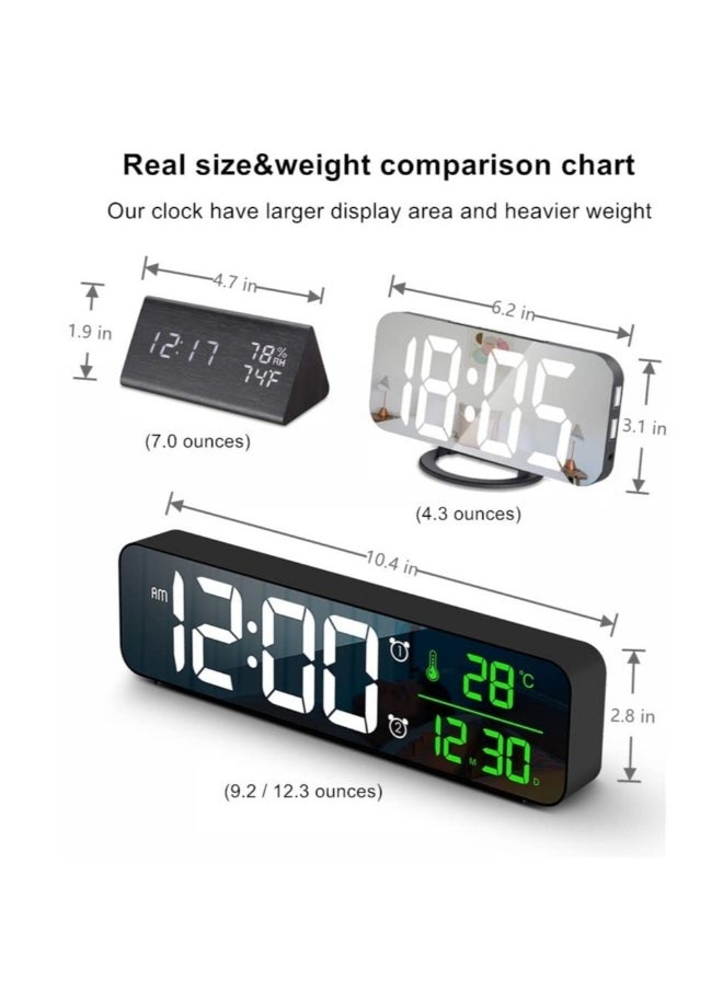 Digital Clock Large Display Alarm Clock for Living Room Office Bedroom Decor LED Electronic Date Temp Display Wall Electric Clocks Automatic Brightness Dimmer Smart Cool Modern Desk Accessories Black