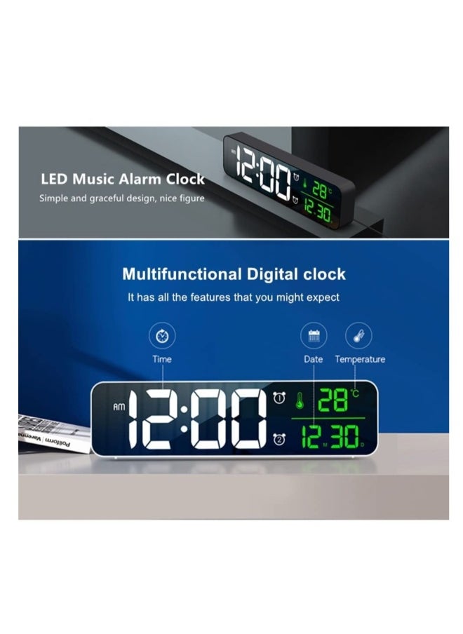 Digital Clock Large Display Alarm Clock for Living Room Office Bedroom Decor LED Electronic Date Temp Display Wall Electric Clocks Automatic Brightness Dimmer Smart Cool Modern Desk Accessories Black