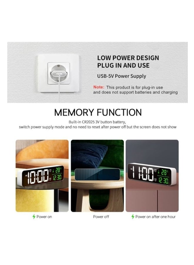 Digital Clock Large Display Alarm Clock for Living Room Office Bedroom Decor LED Electronic Date Temp Display Wall Electric Clocks Automatic Brightness Dimmer Smart Cool Modern Desk Accessories Black
