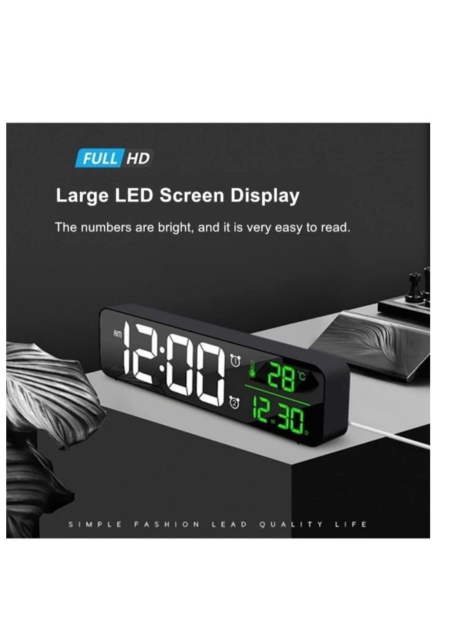 Digital Clock Large Display Alarm Clock for Living Room Office Bedroom Decor LED Electronic Date Temp Display Wall Electric Clocks Automatic Brightness Dimmer Smart Cool Modern Desk Accessories Black