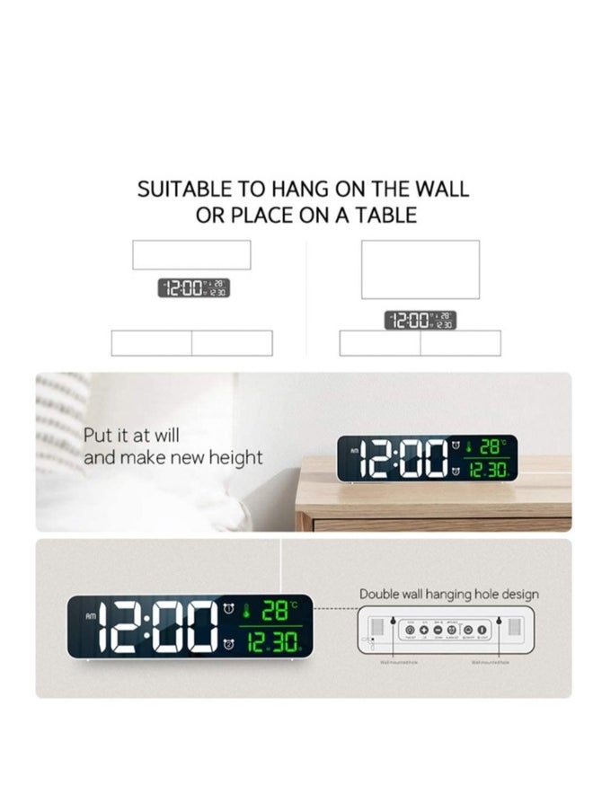 Digital Clock Large Display Alarm Clock for Living Room Office Bedroom Decor LED Electronic Date Temp Display Wall Electric Clocks Automatic Brightness Dimmer Smart Cool Modern Desk Accessories Black