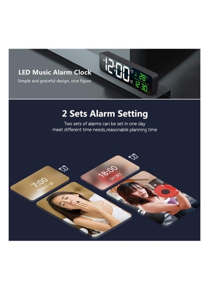 Digital Clock Large Display Alarm Clock for Living Room Office Bedroom Decor LED Electronic Date Temp Display Wall Electric Clocks Automatic Brightness Dimmer Smart Cool Modern Desk Accessories Black
