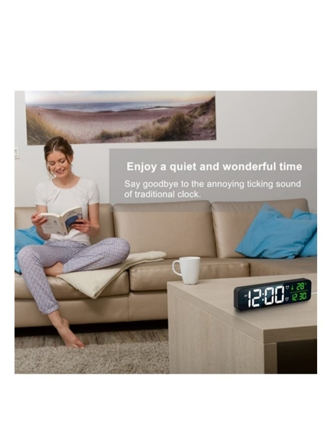 Digital Clock Large Display Alarm Clock for Living Room Office Bedroom Decor LED Electronic Date Temp Display Wall Electric Clocks Automatic Brightness Dimmer Smart Cool Modern Desk Accessories Black
