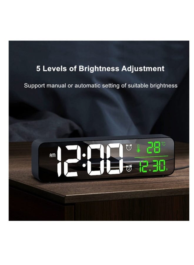Digital Clock Large Display Alarm Clock for Living Room Office Bedroom Decor LED Electronic Date Temp Display Wall Electric Clocks Automatic Brightness Dimmer Smart Cool Modern Desk Accessories Black