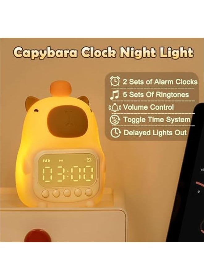 Cute Capybara Alarm Clock Night Light, Fun Children's Wake Up Lamp, Night Light for Kids Bedroom Decoration, Sleep Training Clock, Birthday Gift
