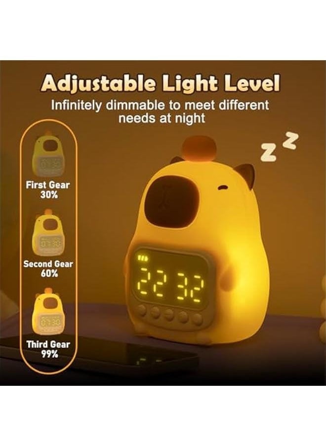Cute Capybara Alarm Clock Night Light, Fun Children's Wake Up Lamp, Night Light for Kids Bedroom Decoration, Sleep Training Clock, Birthday Gift