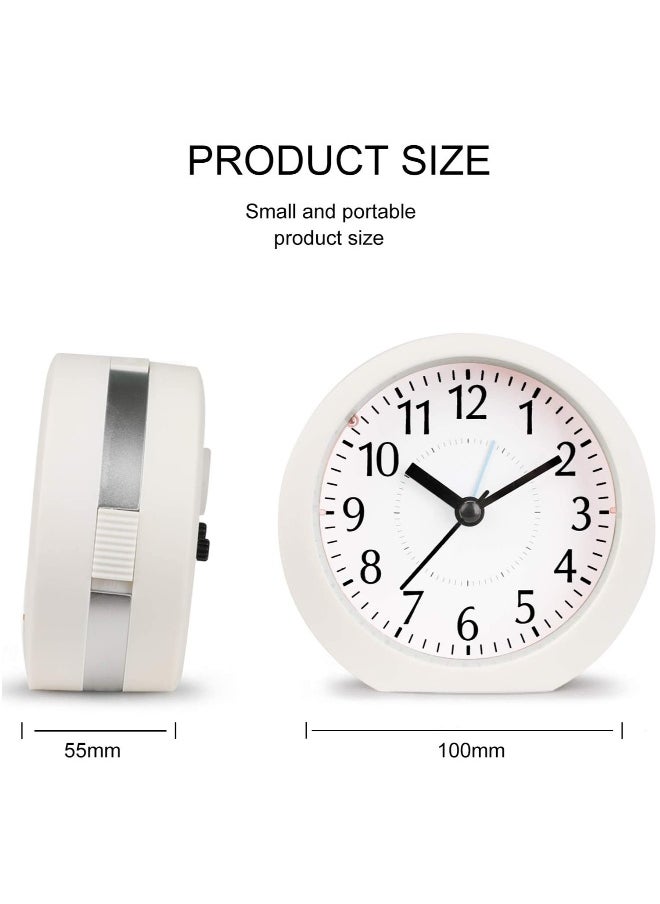 1 Piece Analog Alarm Clock 4 Inch Ultra Silent No Tick Small Clock with Snooze and Night Light Battery Powered Travel Alarm Clock