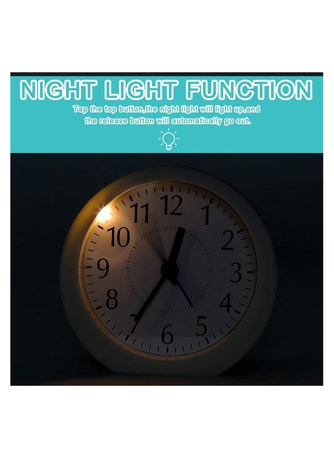 1 Piece Analog Alarm Clock 4 Inch Ultra Silent No Tick Small Clock with Snooze and Night Light Battery Powered Travel Alarm Clock