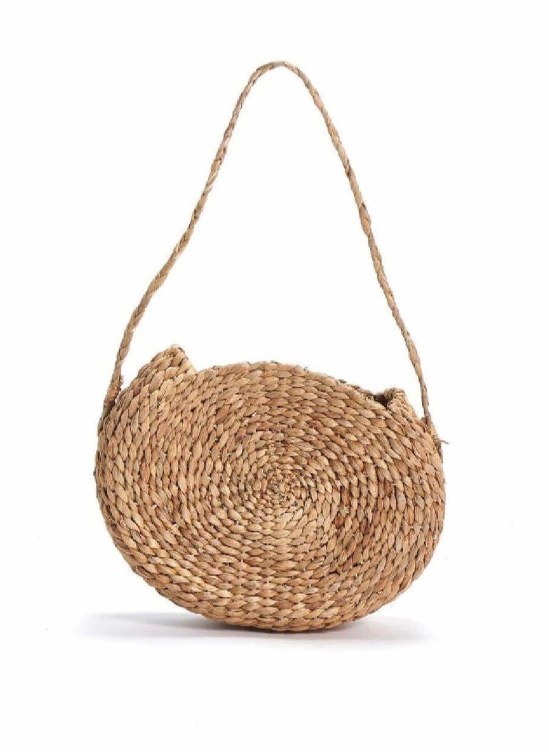 Handwoven Round Boho Crossbody Bag – Rattan Shoulder Purse with Long Strap | Vintage Straw Woven Handbag for Women