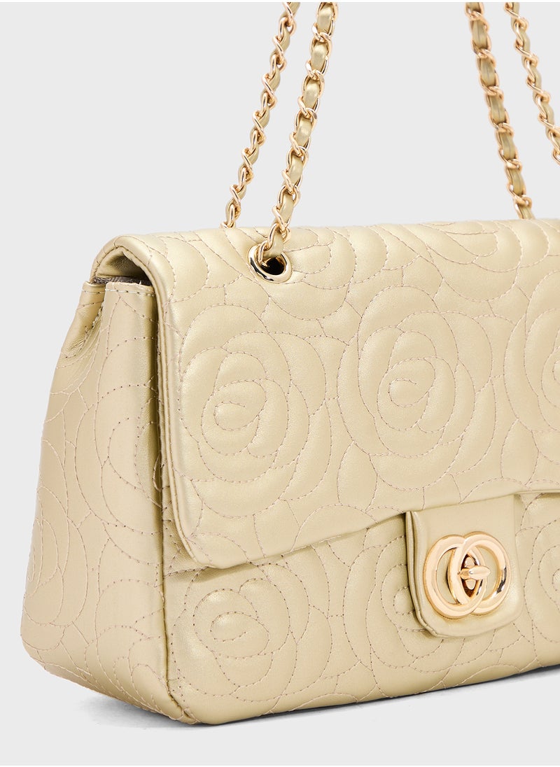 Rose Floral Embroidered Crossbody Bag