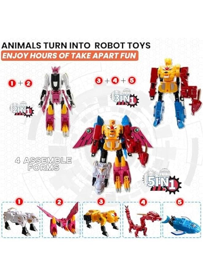 Animals 5-in-1 Combined Large Robot Toys Take Apart Toys -5 Action Figures Including Lion Dragon Whale Phoenix Bear Combine Into a Robot Deformation Toys or Kids Ages 6 7 8 9 10（10“）