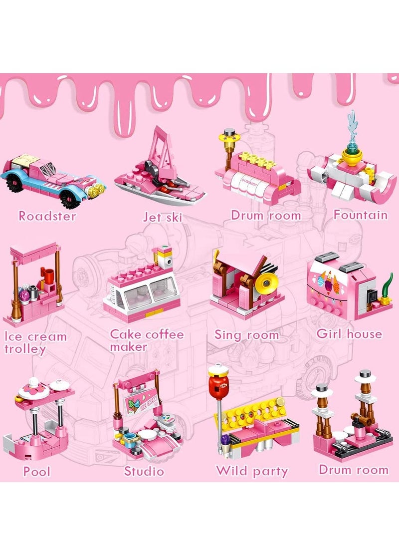 Girls Building Blocks Toys, 553 PCS Ice Cream Trucks Toys for 6 Year Old Kids, 25 Models Food Cars Construction Building Block Kits, Educational Toys Gifts for Age 6 12 + Year Old Kids