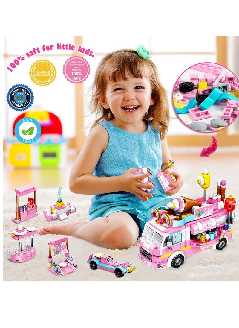 Girls Building Blocks Toys, 553 PCS Ice Cream Trucks Toys for 6 Year Old Kids, 25 Models Food Cars Construction Building Block Kits, Educational Toys Gifts for Age 6 12 + Year Old Kids