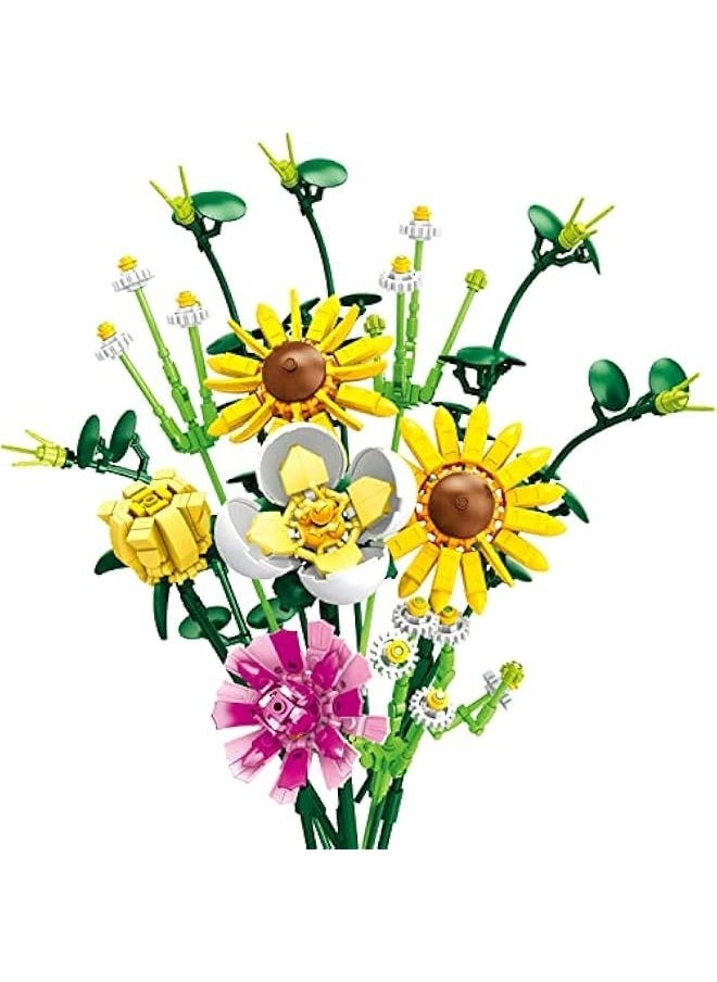 Flowers Bouquet for Women Sunflower Building Blocks Sets  s Gifts Creative Home Decor Toys Kits for Her Girlfriends Women Adults Wife Kids 6+ 6-12 8-12 (439 Pieces)