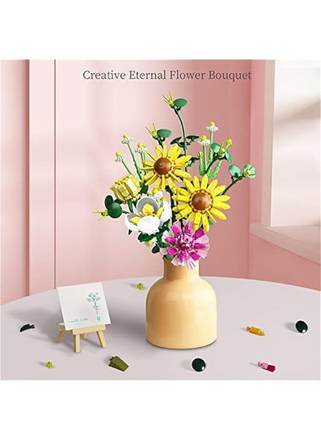 Flowers Bouquet for Women Sunflower Building Blocks Sets  s Gifts Creative Home Decor Toys Kits for Her Girlfriends Women Adults Wife Kids 6+ 6-12 8-12 (439 Pieces)